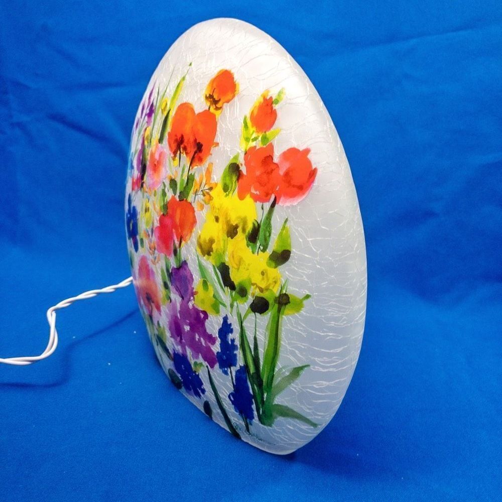 Spring Florals Glass Lighted Vase Signed Home Decor Illumination - Picture 14 of 14